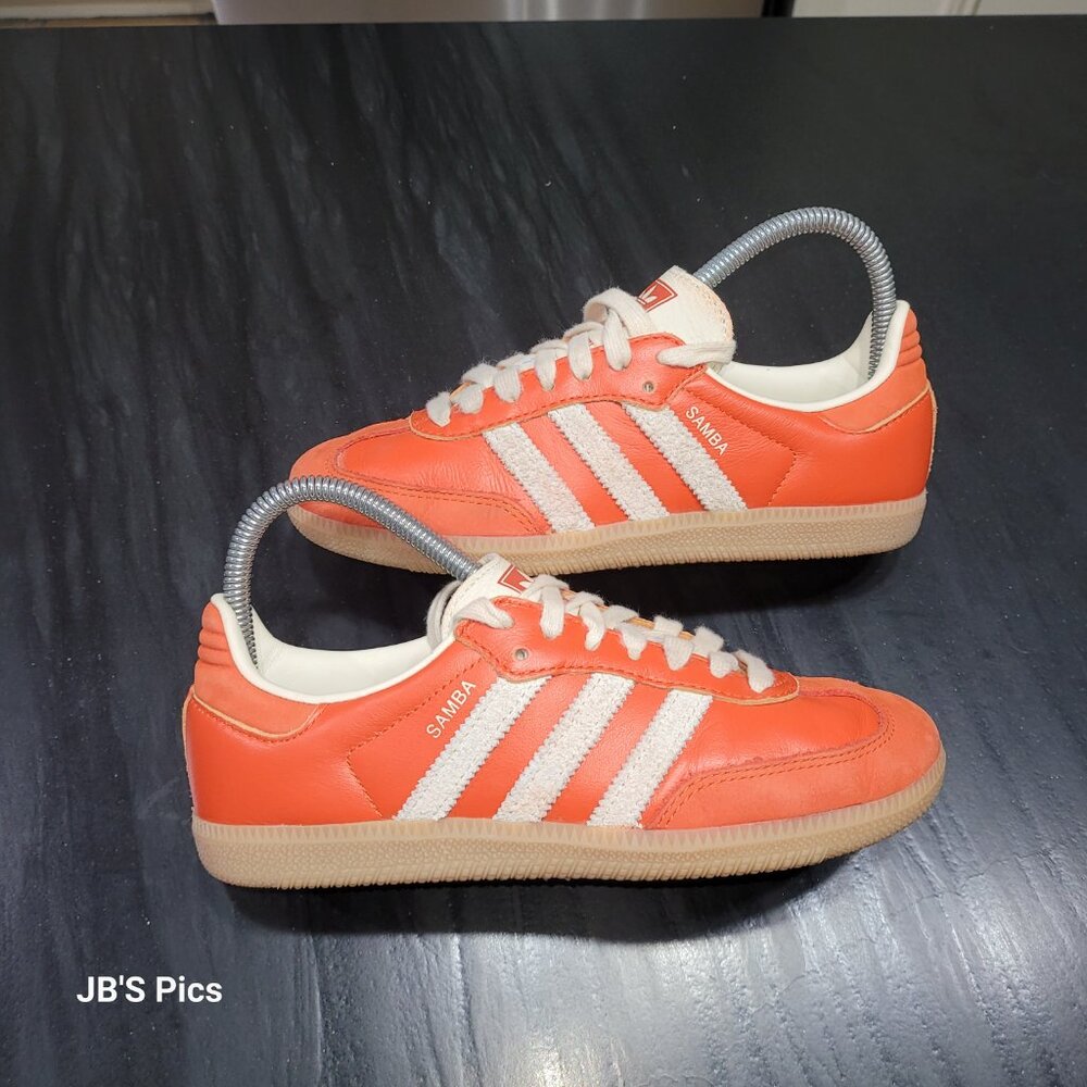 Adidas Samba OG Originals Women's Collegiate Orange & Cream White Gum Sneakers - Picture 2 of 16